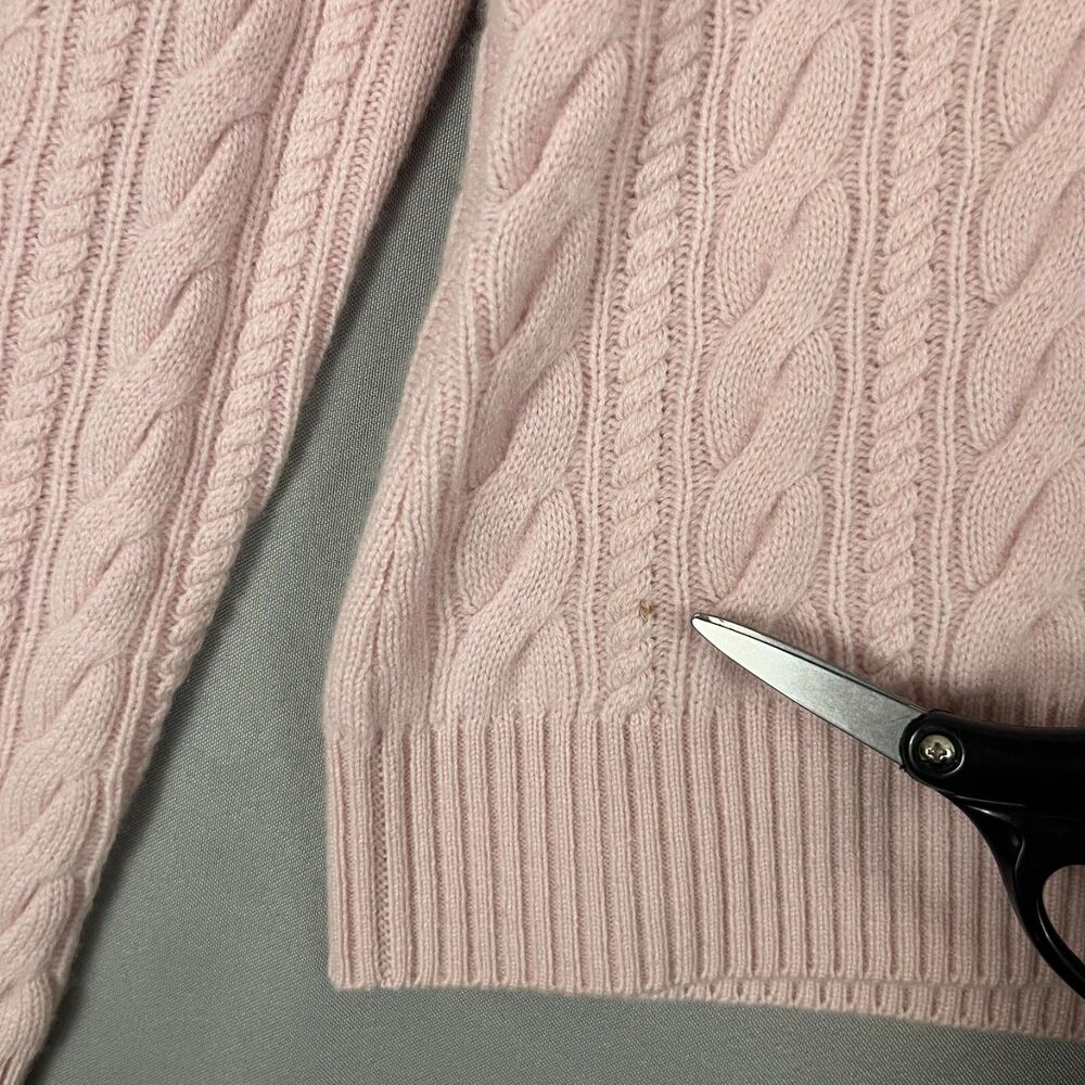 Bloomingdale's Sweater Women's Medium Pink 100% Cashmere Cable Knit Turtleneck - Picture 2 of 5